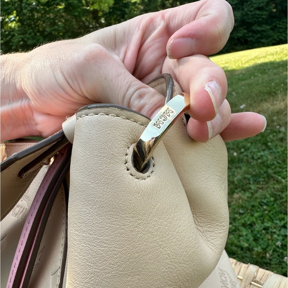 MCM Cream Shoulder Bag with Monogram Pattern - Picture 7 of 14